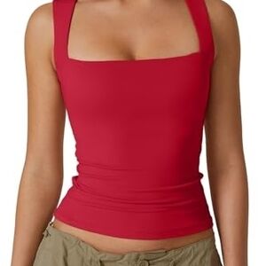 NWT Scarlet Square Neck Women's Tank Top Stretch Slims Red Qinsen XS- Medium